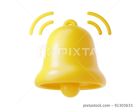 Notification bell icon 3d render - cute cartoon illustration of simple yellow bell for reminder or notice concept. Notification bell icon 3d render - cute cartoon illustration of simple yellow bell for reminder or notice concept. 91303633