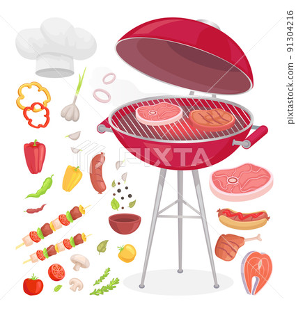 Beefsteak Grilling Meat Icons Vector Illustration 91304216