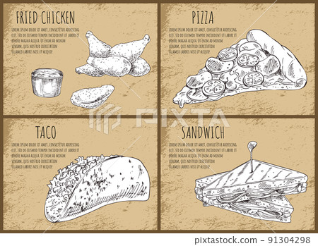 Fast Food Banners with Monochrome Sketches Set 91304298