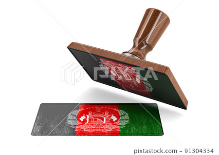 Wooden stamper, seal with Afghan flag, 3D rendering Wooden stamper, seal with Afghan flag, 3D rendering 91304334