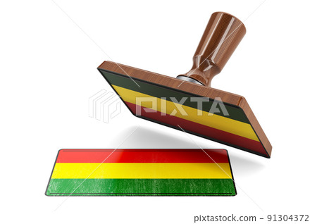 Wooden stamper, seal with Bolivian flag, 3D rendering Wooden stamper, seal with Bolivian flag, 3D rendering 91304372