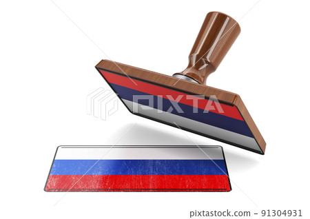 Wooden stamper, seal with Russian flag, 3D rendering Wooden stamper, seal with Russian flag, 3D rendering 91304931