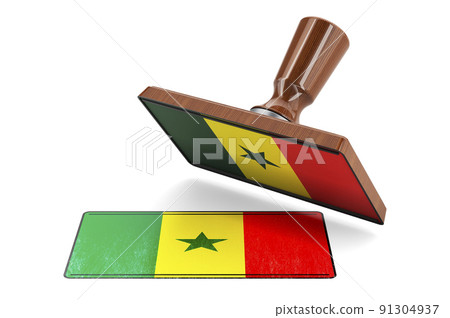 Wooden stamper, seal with Senegalese flag, 3D rendering Wooden stamper, seal with Senegalese flag, 3D rendering 91304937