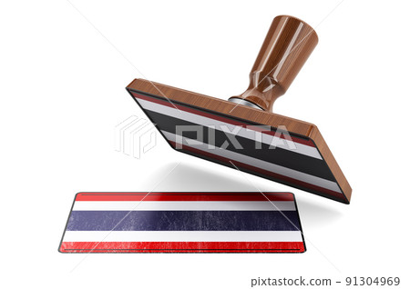 Wooden stamper, seal with Thai flag, 3D rendering Wooden stamper, seal with Thai flag, 3D rendering 91304969