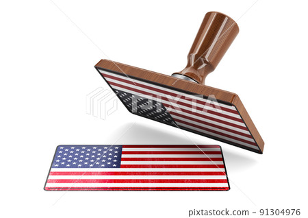 Wooden stamper, seal with the United States flag, 3D rendering Wooden stamper, seal with the United States flag, 3D rendering 91304976