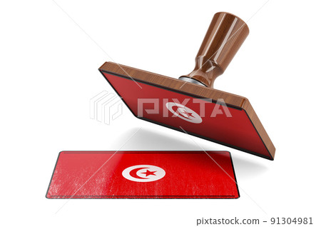 Wooden stamper, seal with Tunisian flag, 3D rendering Wooden stamper, seal with Tunisian flag, 3D rendering 91304981