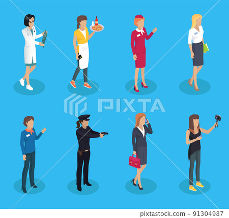 Doctor Waitress Policewoman Vector Illustration Doctor Waitress Policewoman Vector Illustration 91304987