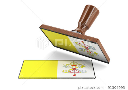 Wooden stamper, seal with Vatican flag, 3D rendering Wooden stamper, seal with Vatican flag, 3D rendering 91304993