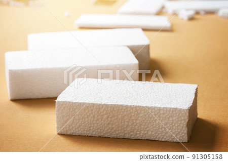 White polystyrene foam, material for packaging or craft applications White polystyrene foam, material for packaging or craft applications 91305158