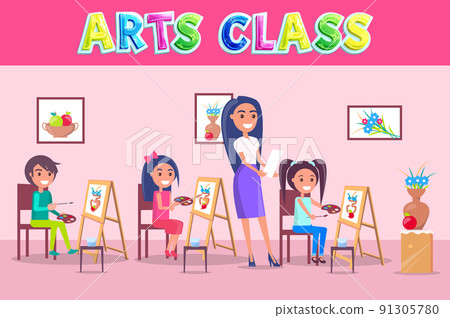Arts Class School Time Poster with Smiling People Arts Class School Time Poster with Smiling People 91305780