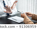 Businessman is refuses to accept banknote money and terms of contract from bribe employer in signing contract while making corruption about buy land and real estate 91306959
