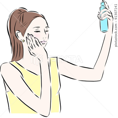 A woman who moisturizes and sprays mist 91307141
