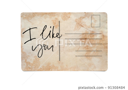 I like you. Lettering on a vintage postcard. Isolated on white 91308484