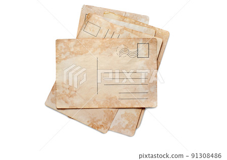 Old postcards. Copy space. Isolated on white 91308486