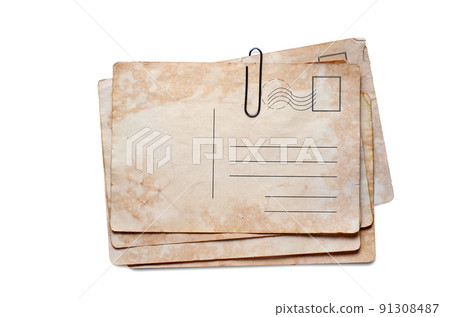 Old postcards. Copy space. Isolated on white Old postcards. Copy space. Isolated on white 91308487