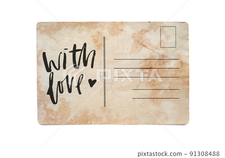 With love. Lettering on a vintage postcard. Isolated on white With love. Lettering on a vintage postcard. Isolated on white 91308488