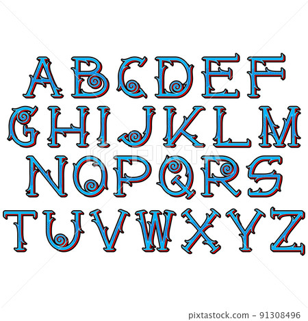 Decorative alphabet with notches and curls. 91308496