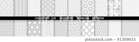 Geometric set of seamless gray and white patterns. Simpless vector graphics. 91309033