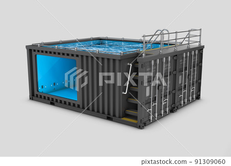 3d Rendering of Converted old shipping container into swimming pool, clipping path included 91309060