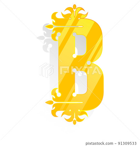 Uppercase decorative font.Golden letter with pale shadow isolated on white background. Uppercase decorative font.Golden letter with pale shadow isolated on white background. 91309533