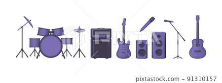 Acoustic and electric guitar, amplifyer, drum kit, sound speakers, microphones Acoustic and electric guitar, amplifyer, drum kit, sound speakers, microphones 91310157