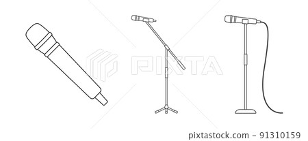 Set of black outline vocal microphones isolated on white background 91310159