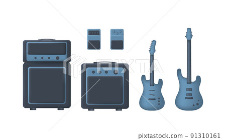 Blue 3d set of electric and bass guitar, amplifyer and guitar pedals Blue 3d set of electric and bass guitar, amplifyer and guitar pedals 91310161