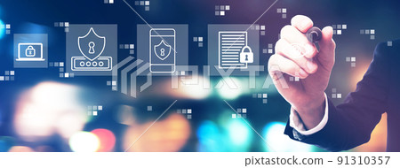 Data Privacy concept with businessman 91310357