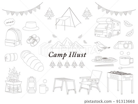 Camp illustration_set_line drawing 91313668
