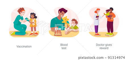 Visiting pediatrician isolated cartoon vector illustration set Visiting pediatrician isolated cartoon vector illustration set 91314974