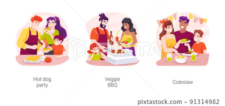 Barbecue backyard party isolated cartoon vector illustration set Barbecue backyard party isolated cartoon vector illustration set 91314982
