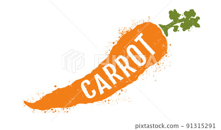 Vintage vector illustration of carrot. Vector illustration of carrot in grunge style. Retro emblem. 91315291