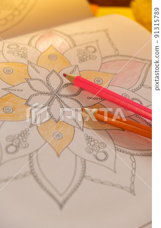 Mandalas antistress page to combat stress. Relaxing hobby mental wellbeing and art therapy. Meditative process of coloring pages. Self expression by art Mandalas antistress page to combat stress. Relaxing hobby mental wellbeing and art therapy. Meditative process of coloring pages. Self expression by art 91315789
