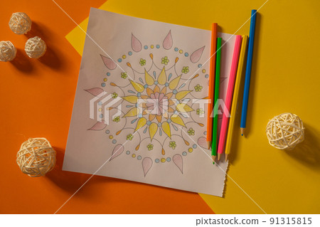 Mandalas antistress page to combat stress. Relaxing hobby mental wellbeing and art therapy. Meditative process of coloring pages. Self expression by art Mandalas antistress page to combat stress. Relaxing hobby mental wellbeing and art therapy. Meditative process of coloring pages. Self expression by art 91315815