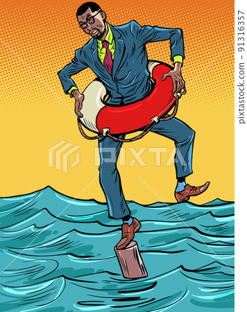African American businessman with lifeline, insurance and risks, danger of bankruptcy, right decision 91316357