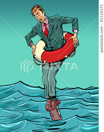 businessman with lifeline, insurance and risks, danger of bankruptcy, right decision 91316375