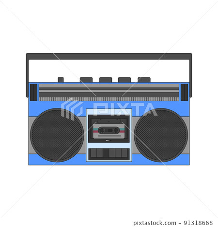 Vintage hipsters tape recorder for listening to music on audio cassettes. An old musical technique for a mix tape. The symbol of the 90s. Color vector icon isolated on a white background. Vintage hipsters tape recorder for listening to music on audio cassettes. An old musical technique for a mix tape. The symbol of the 90s. Color vector icon isolated on a white background. 91318668
