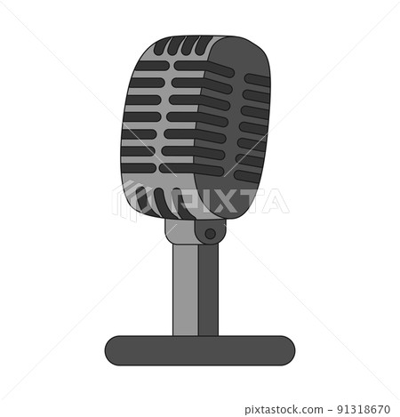 Vintage retro microphone. Audio sound equipment for radio and podcasts. The symbol of the 90s . A flat icon with an outline. Color vector illustration isolated on a white background. Vintage retro microphone. Audio sound equipment for radio and podcasts. The symbol of the 90s . A flat icon with an outline. Color vector illustration isolated on a white background. 91318670