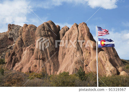 Rocksborough State Park and American Flag 91319367