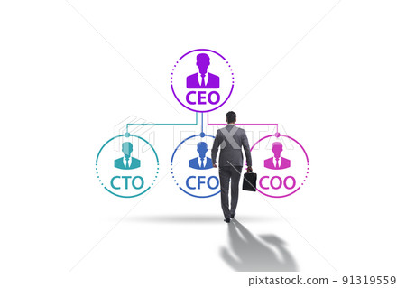Illustration of organisation chart with various executives 91319559