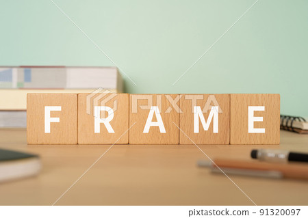 Image of frame / structure | Desk with a block labeled "FRAME" 91320097