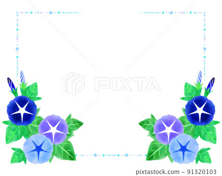 藍色牽牛花框架，水彩風格 91320103