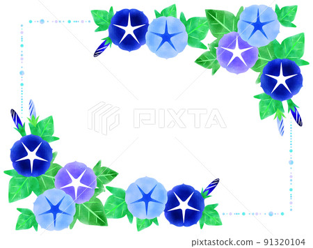 藍色牽牛花框架，水彩風格 91320104