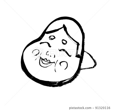 簡單的插圖,sumi-e,鋼筆劃,面具,okame 簡單的插圖,sumi-e,鋼筆劃,面具,okame 91320116