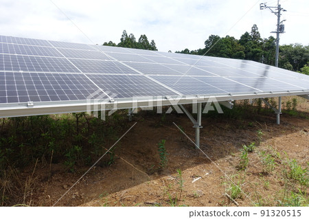 Solar power plant where weeds have died after spraying herbicides 91320515