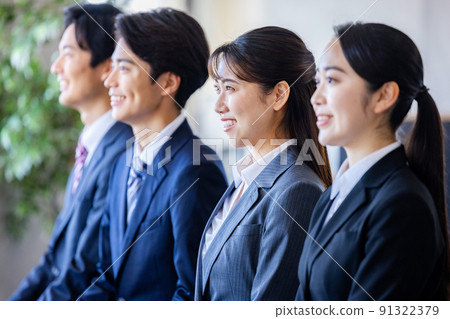 Job hunting young men and women interview 91322379