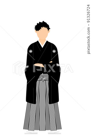 A man with a crested hakama (in Japanese clothes), with his arms folded A man with a crested hakama (in Japanese clothes), with his arms folded 91326724