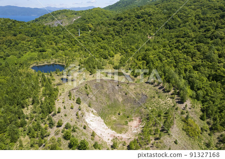 Aerial view of Toya Nishiyama foot crater (crater group) 91327168