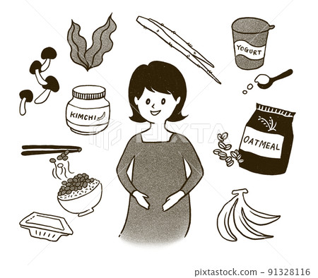 A woman who is thinking about ingredients and intestinal activity to improve the intestinal environment A woman who is thinking about ingredients and intestinal activity to improve the intestinal environment 91328116