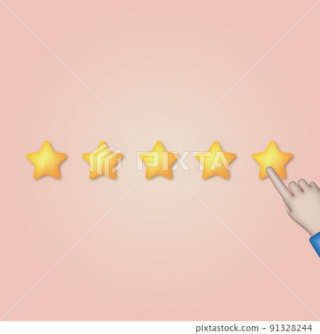 3d cartoon hand pointing to five star rating. Vector 91328244